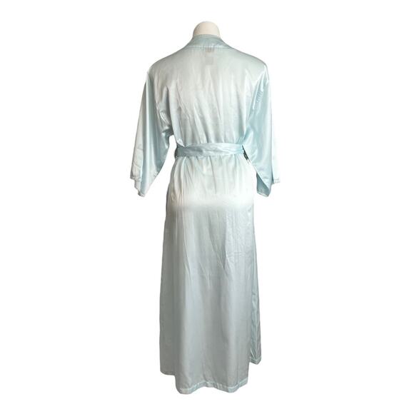 Vtg Barbizon Robe Size Small Long Embroidered Lace Detail Pockets Blue Peignoir - Picture 2 of 15